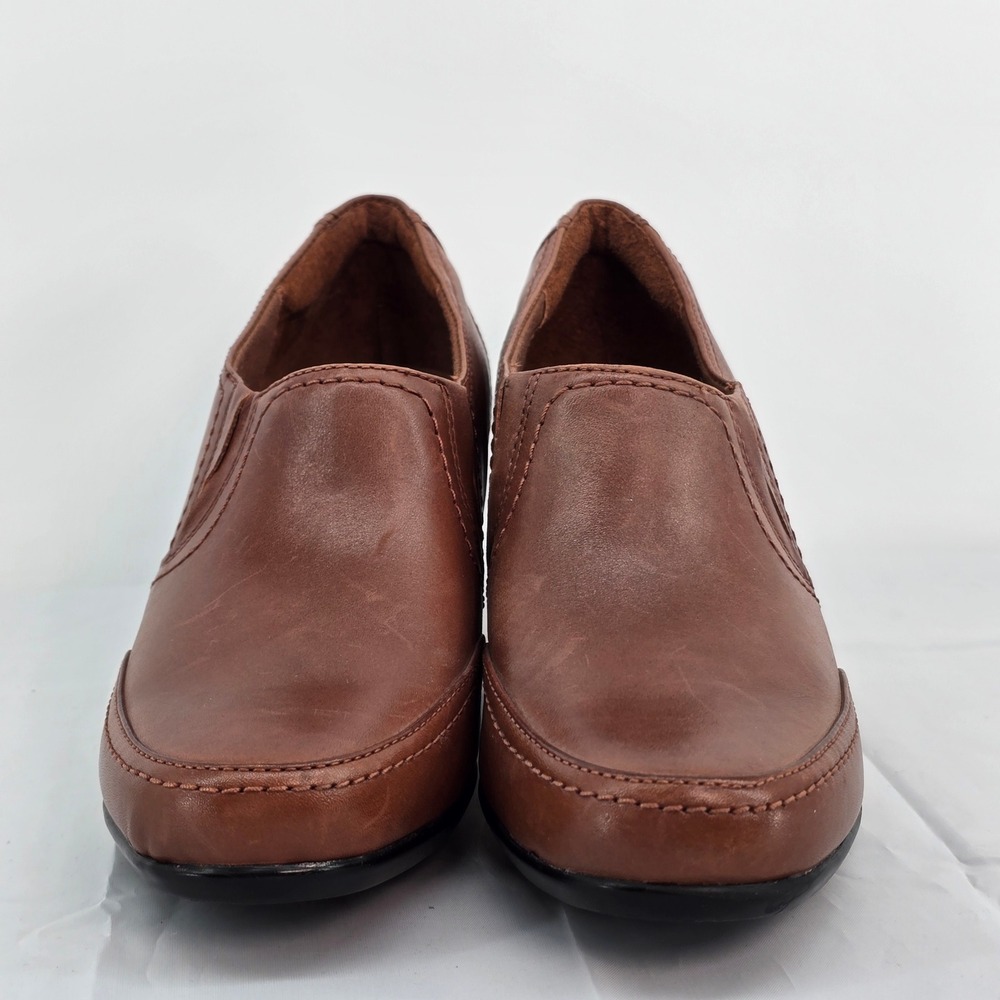 Clarks Bendables Womens Brown Leather Slip On Block Heel Shooties Pumps 9 - Picture 6 of 10